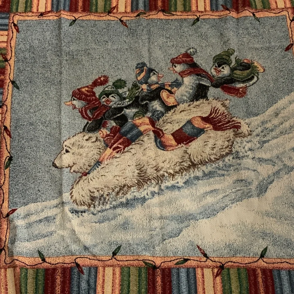 Mohawk Tapestry Holiday Polar Bear and Penguin Throw Vintage